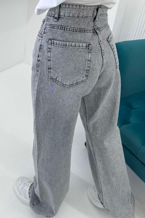 WIDE LEG SMALL DIAMOND DETAILS WOMEN JEANS LIGHT GREY/GZ - 4