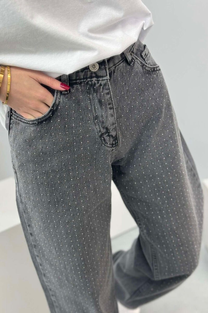 WIDE LEG ONE COLOR SMALL DIAMONDS DETAILS WOMEN JEANS GREY/GRI - 2