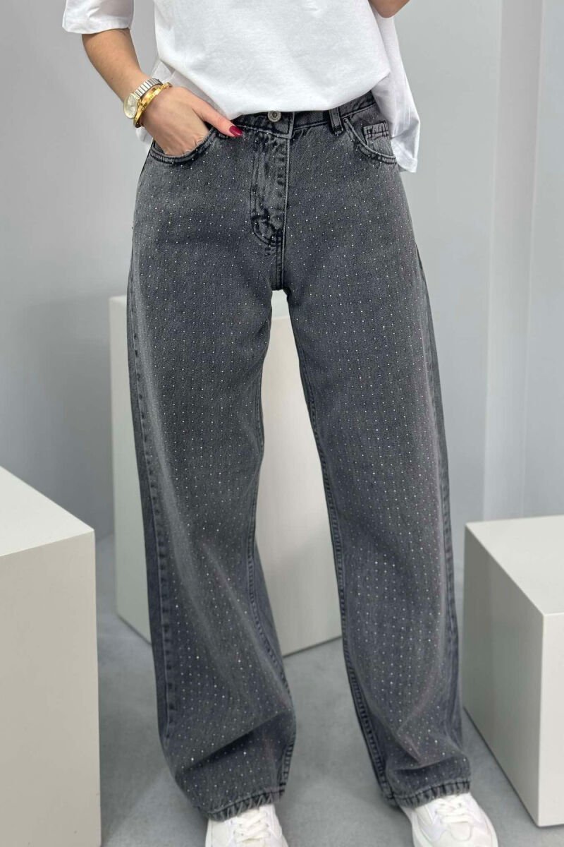 WIDE LEG ONE COLOR SMALL DIAMONDS DETAILS WOMEN JEANS GREY/GRI - 4