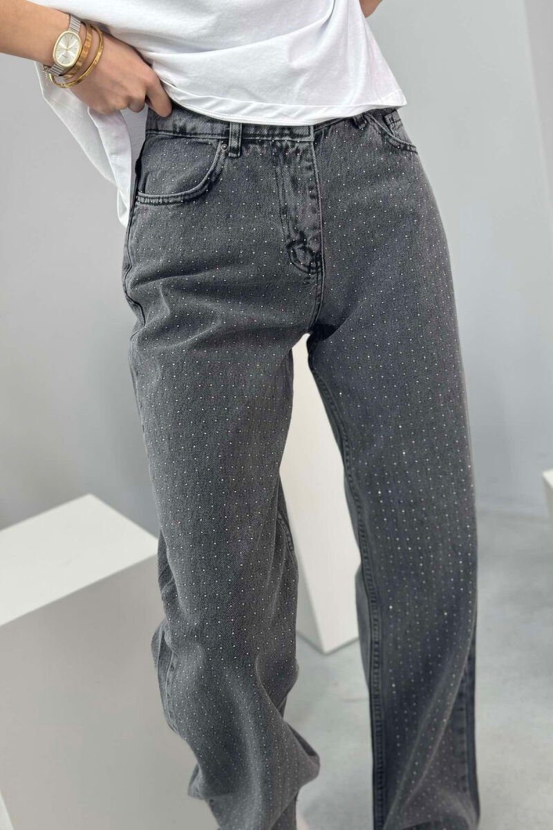 WIDE LEG ONE COLOR SMALL DIAMONDS DETAILS WOMEN JEANS GREY/GRI - 5