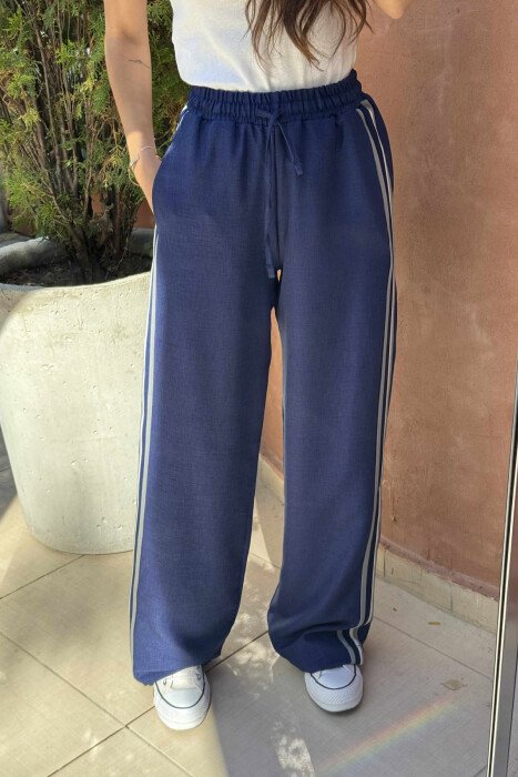 WIDE LEG STRIPED WOMEN TROUSERS BLUE/BLU - 1