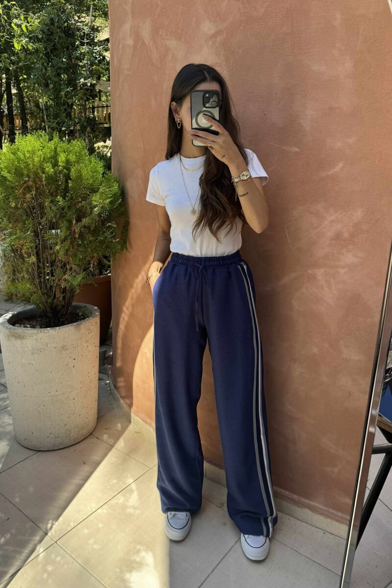 WIDE LEG STRIPED WOMEN TROUSERS BLUE/BLU - 4