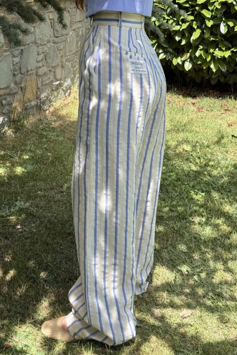 WIDE LEG STRIPED WOMEN TROUSERS CREAM/KREM - 7
