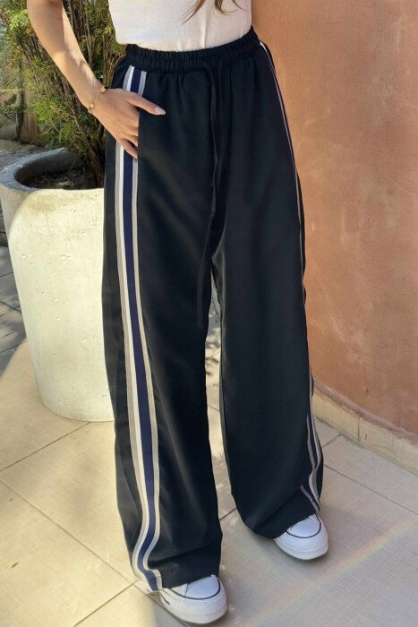 WIDE LEG STRIPED WOMEN TROUSERS DARK BLUE/BEE 