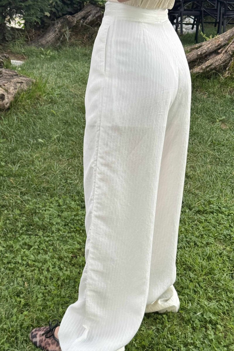 WIDE LEG STRIPES LACINGS WOMEN TROUSERS WHITE-E BARDHE - 3