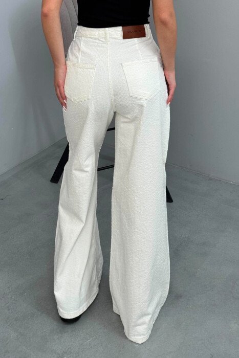 WIDE LEG TEXTURED WOMAN JEANS CREAM/KREM - 2