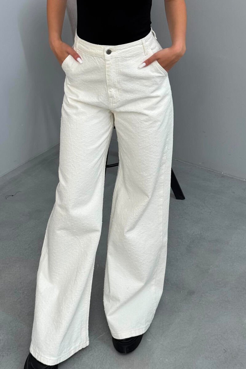 WIDE LEG TEXTURED WOMAN JEANS CREAM/KREM - 4
