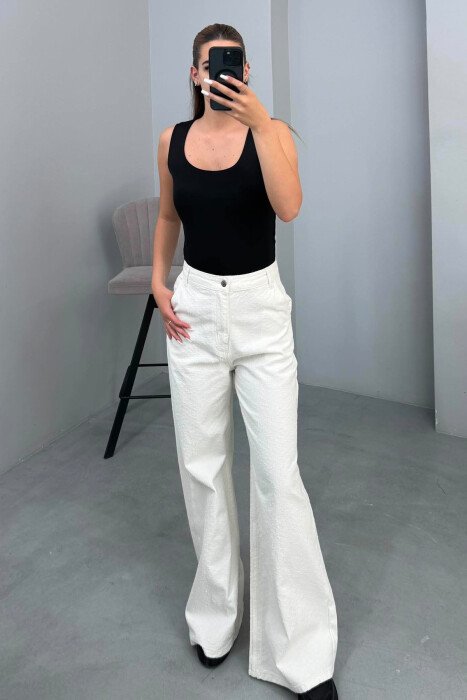 WIDE LEG TEXTURED WOMAN JEANS CREAM/KREM - 8