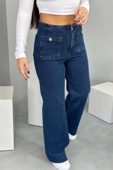WIDE LEG TWO LITTLE POCKET WOMAN JEANS BLUE/BLU - KLAUDIO FASHION
