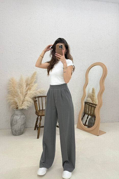 WIDE LEG WOMAN TROUSERS DARK GREY/GEE - KLAUDIO FASHION