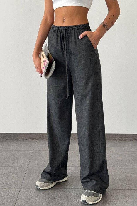WIDE LEG ONE COLOR WOMAN TROUSERS DARK GREY/GEE - KLAUDIO FASHION