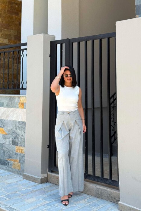 WIDE LEG WOMAN TROUSERS LIGHT GREY/GZ - 2