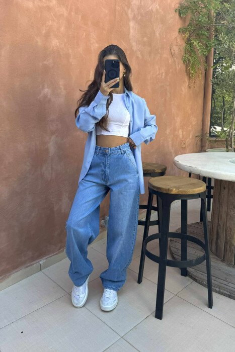 WIDE LEG WOMEN JEANS BLUE/BLU - 1