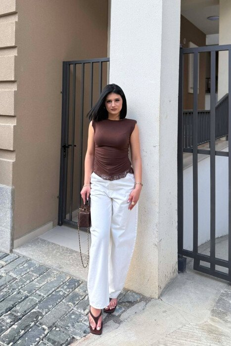 WIDE LEG WOMEN JEANS CREAM/KREM - 4