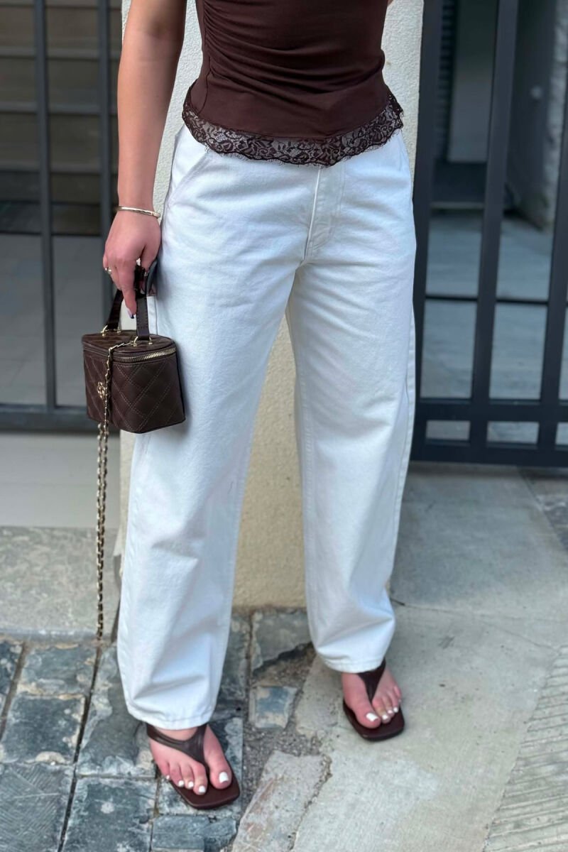 WIDE LEG WOMEN JEANS CREAM/KREM - 5