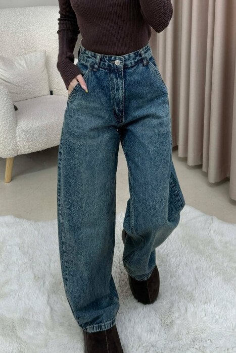 WIDE LEG WOMEN JEANS DARK BLUE/BEE - 1