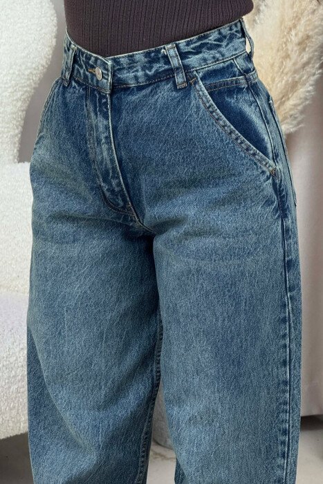 WIDE LEG WOMEN JEANS DARK BLUE/BEE - 4