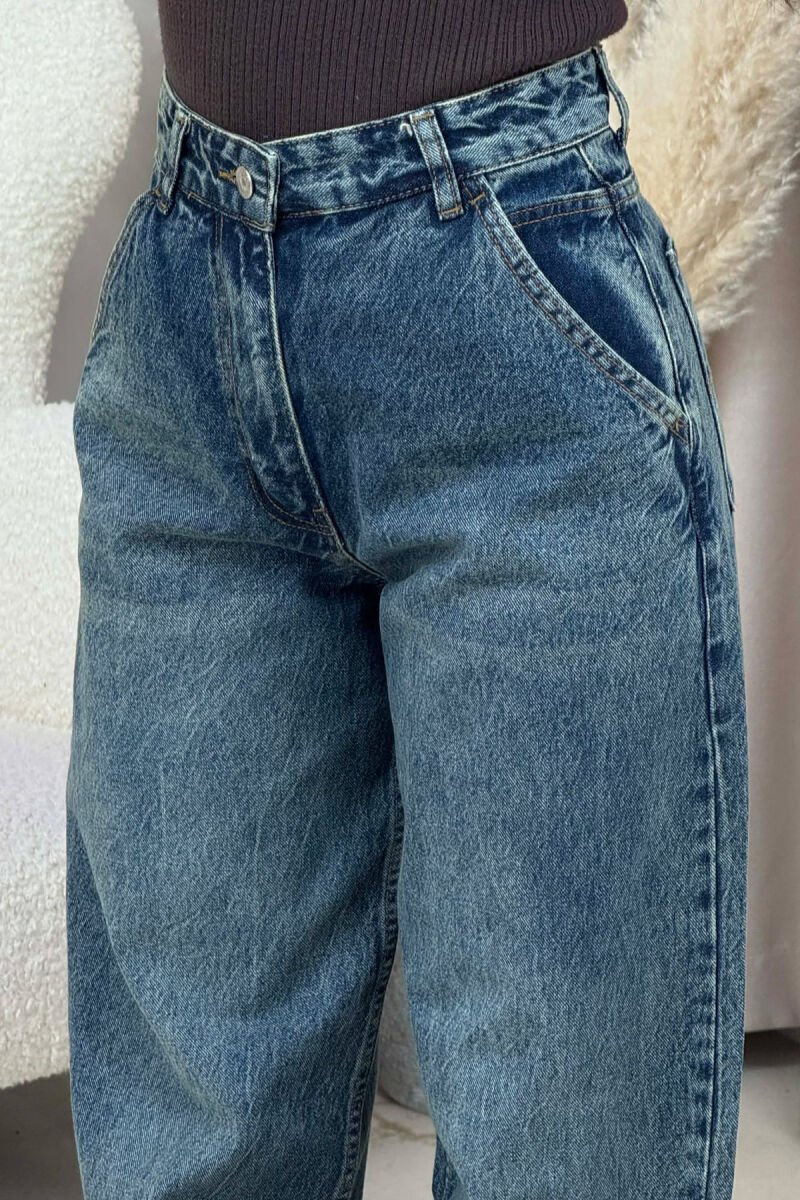 WIDE LEG WOMEN JEANS DARK BLUE/BEE - 4
