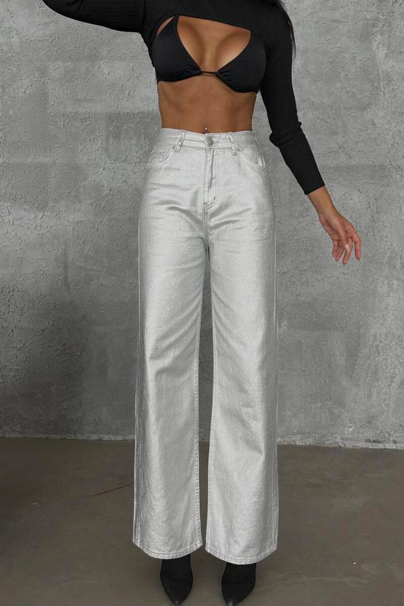 WIDE LEG WOMEN JEANS SILVER/ARGJEND - 4