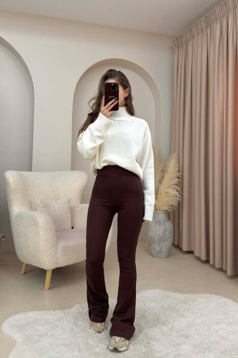 WIDE LEG WOMEN LEGGINGS BROWN/KAFE - 4
