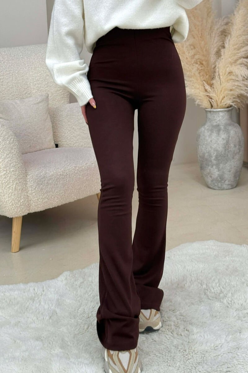 WIDE LEG WOMEN LEGGINGS BROWN/KAFE - 1
