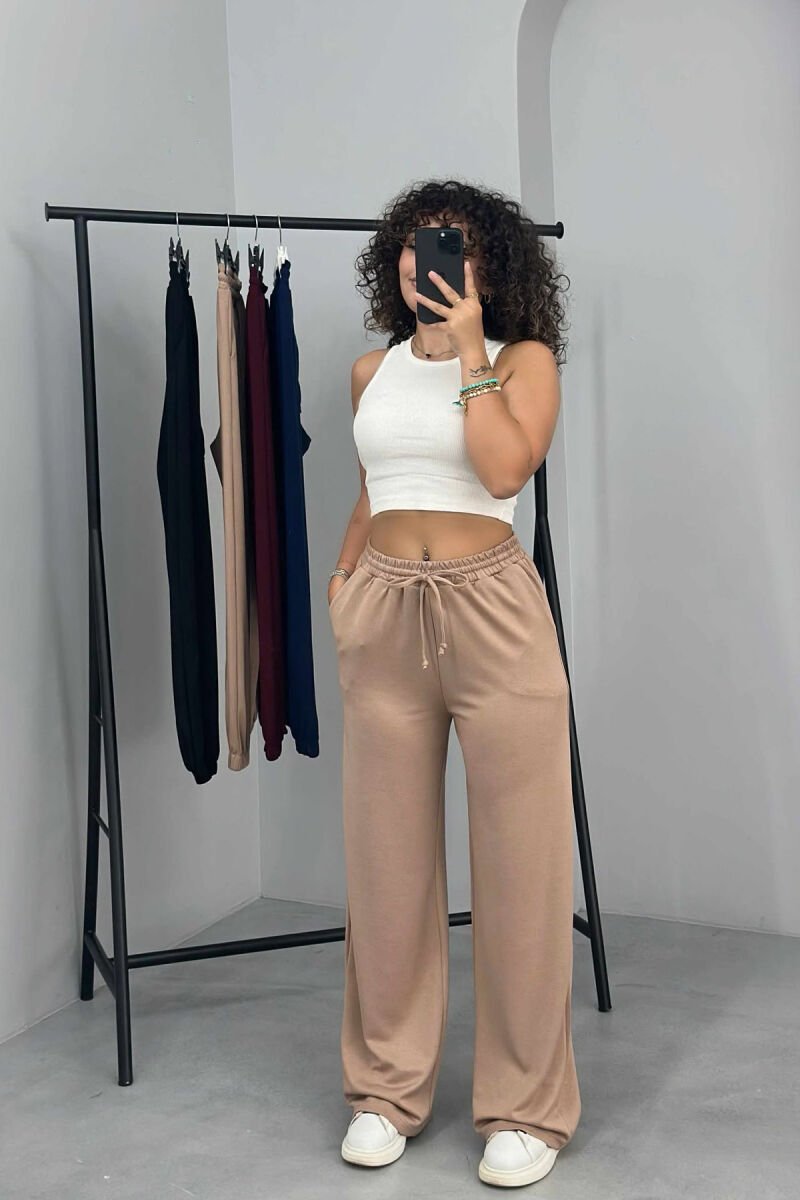 ONE COLOR WIDE LEG WOMEN SWEATPANTS BEIGE/BEZHE - 1