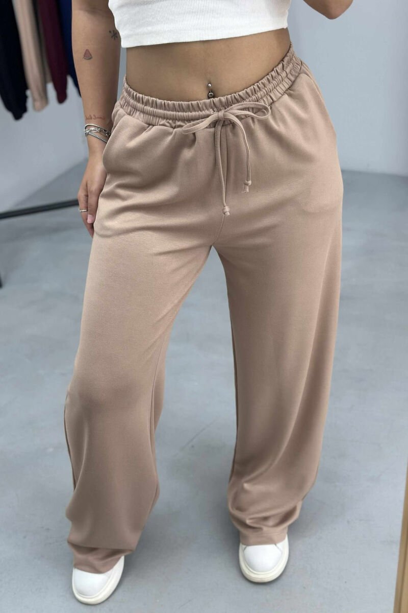 ONE COLOR WIDE LEG WOMEN SWEATPANTS BEIGE/BEZHE - 2
