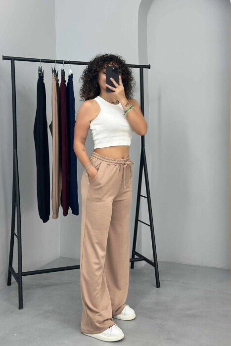 ONE COLOR WIDE LEG WOMEN SWEATPANTS BEIGE/BEZHE - 3