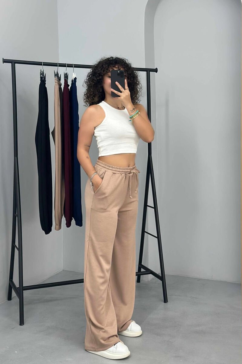 ONE COLOR WIDE LEG WOMEN SWEATPANTS BEIGE/BEZHE - 3