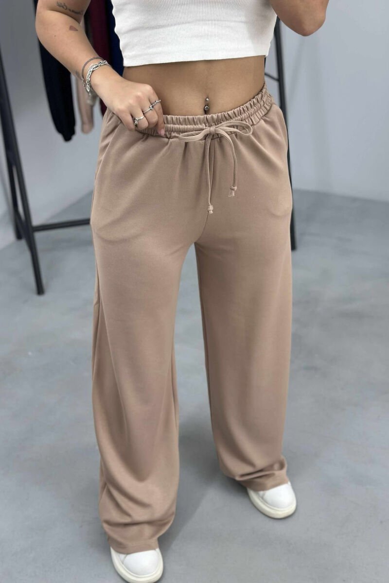 ONE COLOR WIDE LEG WOMEN SWEATPANTS BEIGE/BEZHE - 4
