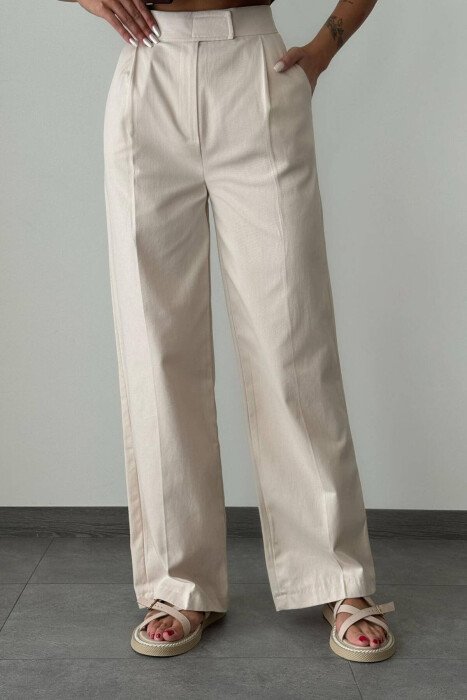 WIDE LEG WOMEN TROUSERS CREAM/KREM - 1