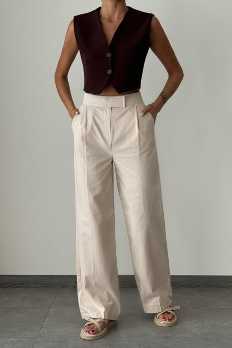 WIDE LEG WOMEN TROUSERS CREAM/KREM - 2
