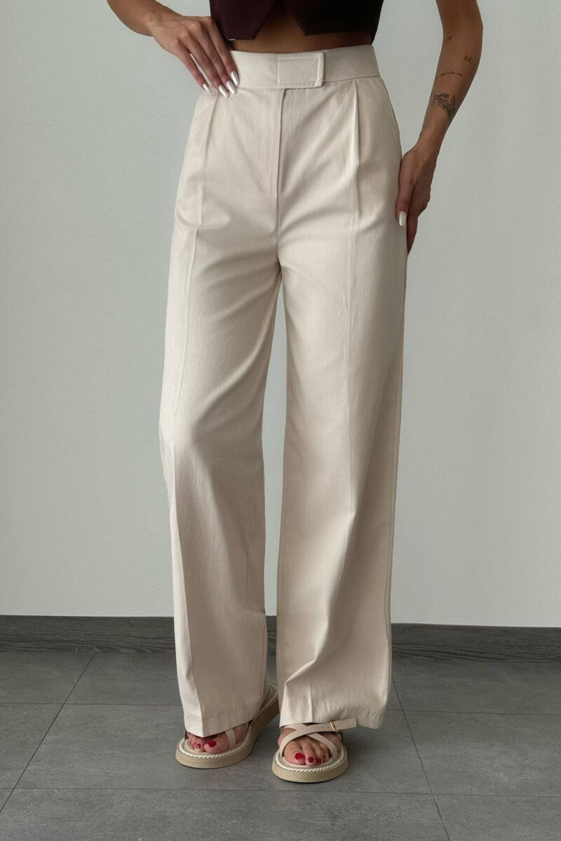 WIDE LEG WOMEN TROUSERS CREAM/KREM - 3
