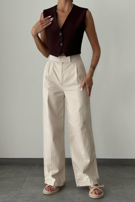 WIDE LEG WOMEN TROUSERS CREAM/KREM - 4