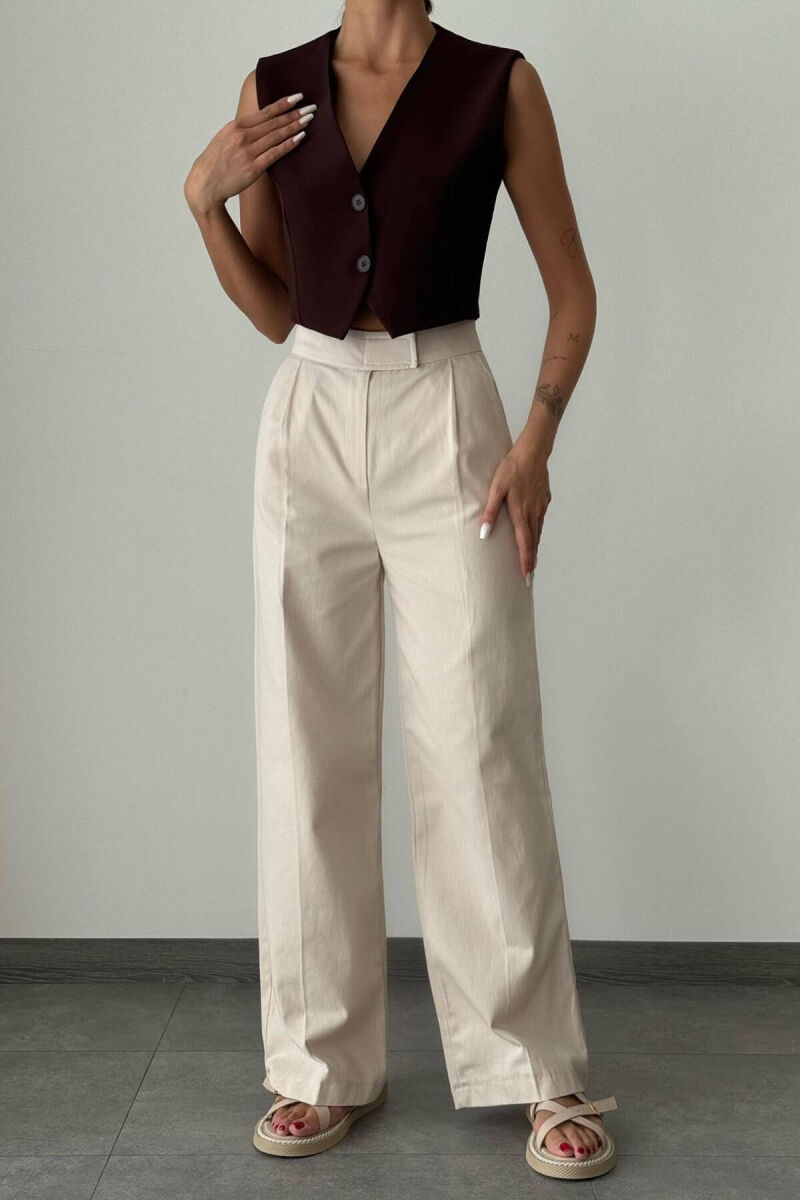 WIDE LEG WOMEN TROUSERS CREAM/KREM - 4