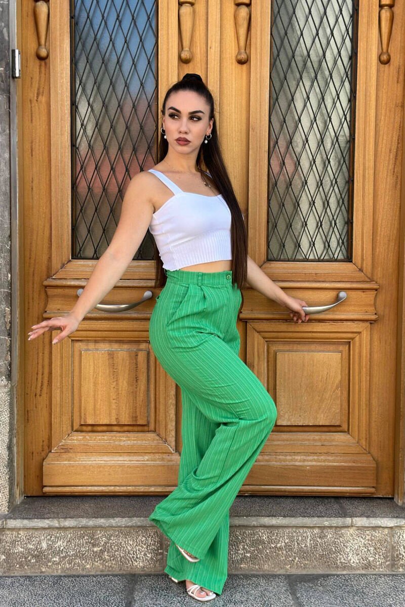 WIDE LEG ONE COLOR WOMEN TROUSER GREEN/JESHILE - 1