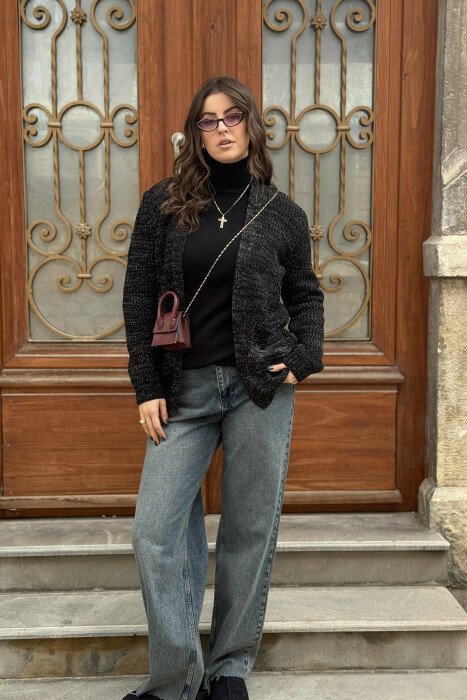 WOMEN CARDIGAN WITH POCKETS BLACK/ E ZEZE - 1