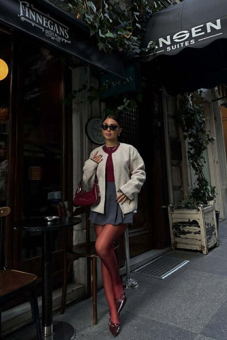 WOOL SIMPLE WOMEN JACKET CREAM/KREM - 3