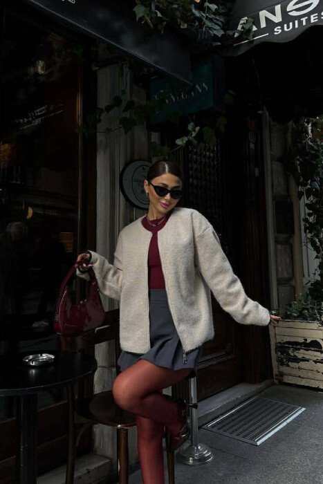 WOOL SIMPLE WOMEN JACKET CREAM/KREM - 5