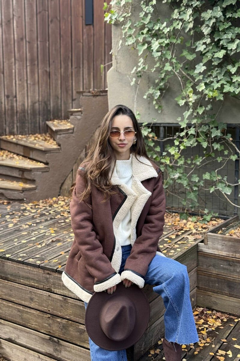 WOOL V NECK BUTTONS WOMAN JACKET BROWN/KAFE - 3