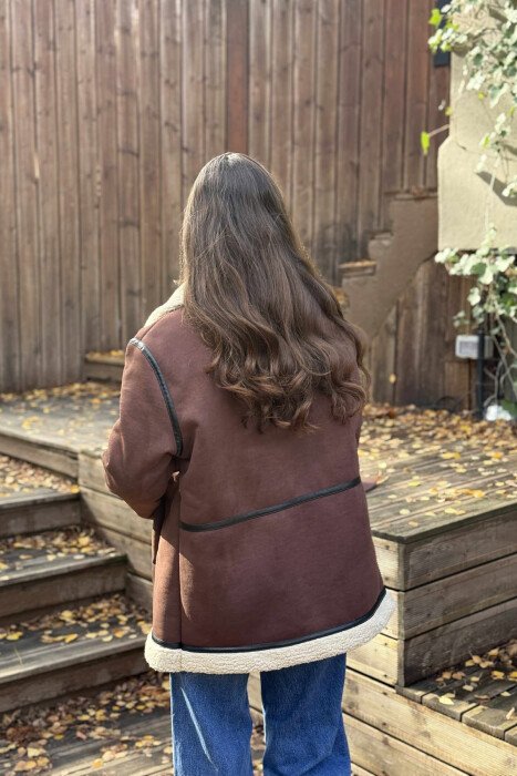 WOOL V NECK BUTTONS WOMAN JACKET BROWN/KAFE - 5