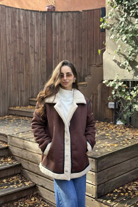 WOOL V NECK BUTTONS WOMAN JACKET BROWN/KAFE - 6