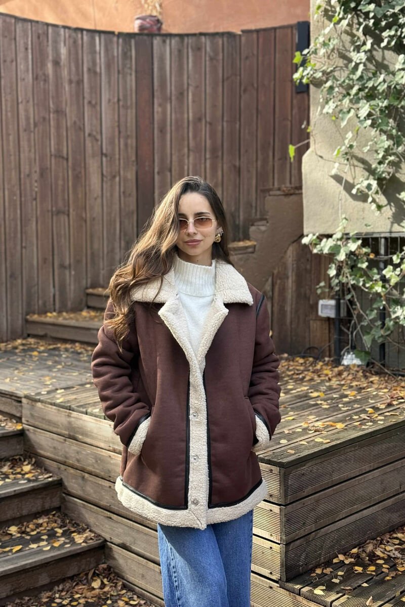 WOOL V NECK BUTTONS WOMAN JACKET BROWN/KAFE - 6