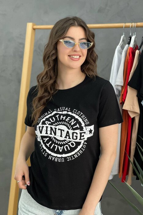 WRITING WOMEN T-SHIRT BLACK/ E ZEZE - KLAUDIO FASHION