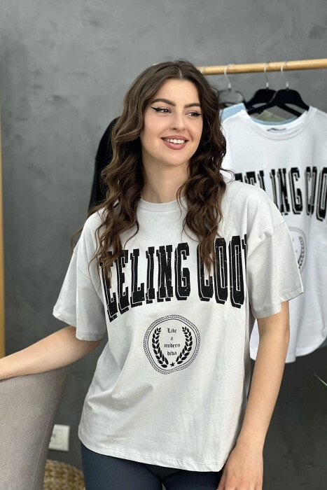 WRITING WOMEN T-SHIRT LIGHT GREY/GZ - KLAUDIO FASHION
