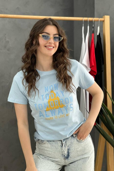 WRITING WOMEN T-SHIRT LIGHTBLUE/BZ - KLAUDIO FASHION