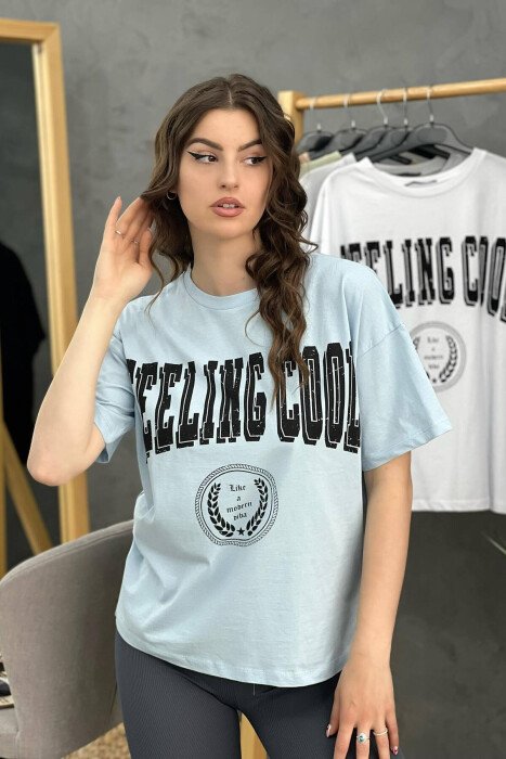 WRITING WOMEN T-SHIRT LIGHTBLUE/BZ - KLAUDIO FASHION