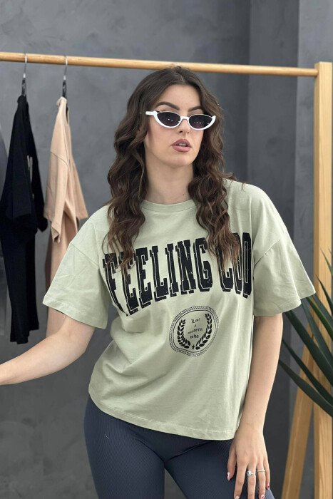 WRITING WOMEN T-SHIRT MINT/MENTE - KLAUDIO FASHION