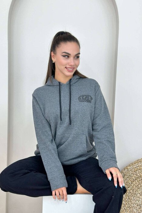 WRITTINGS BACK HOOD WOMAN HOODIE DARK GREY/GEE - KLAUDIO FASHION