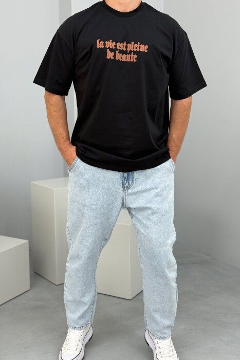 WRITTINGS BACK IMAGE MEN T-SHIRT BLACK/ E ZEZE - KLAUDIO FASHION